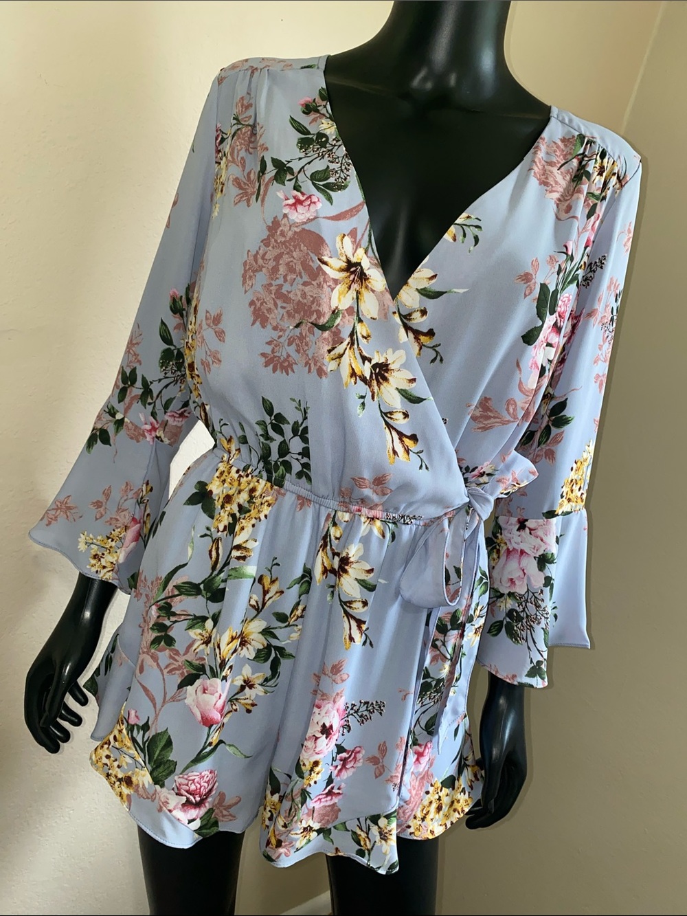 She + Sky Light Purple Floral Wrap Romper